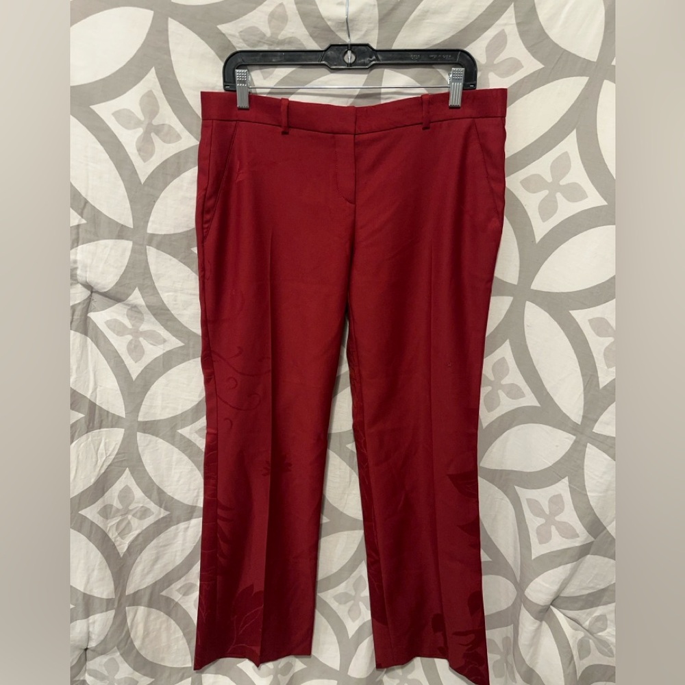 Versace Dress Pants Womens IT 44 / 33 x 30 Red Jacquard Floral Trousers Straight